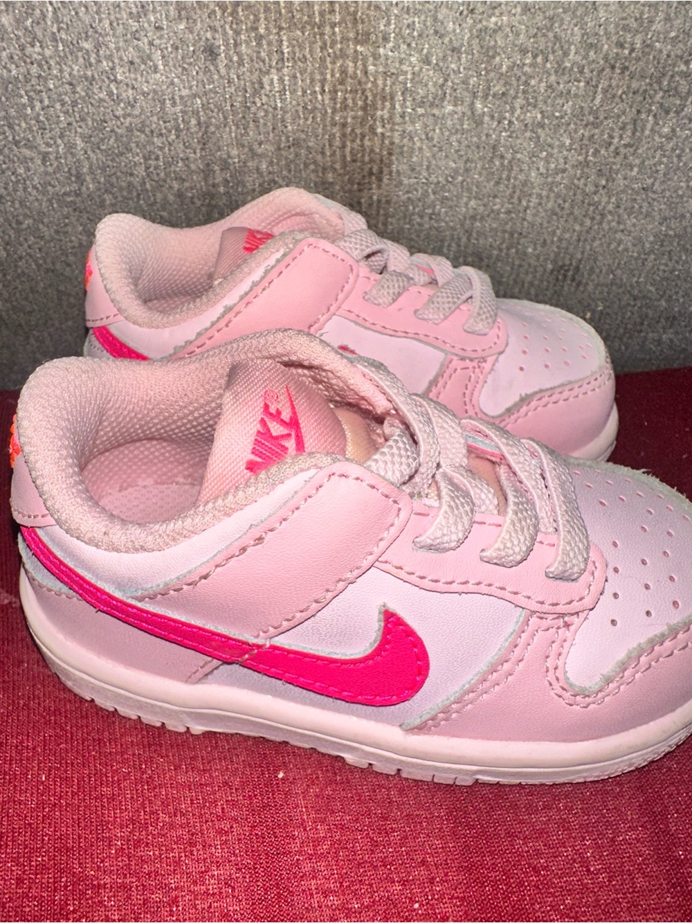 Nike Girls' Light Pink Sneakers with Hot Pink Swoosh